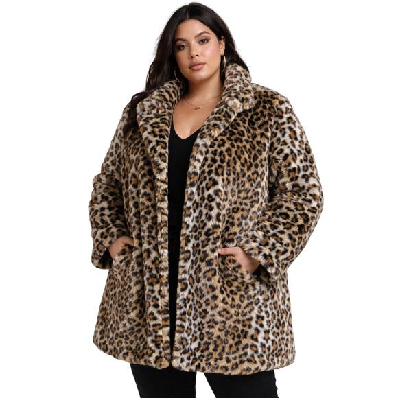 LANSHIFEI Jackets & Blazers - LANSHIFEI Leopard Print Faux Fur Coat XXXL Plush Mid-Length Jacket Lined Twee